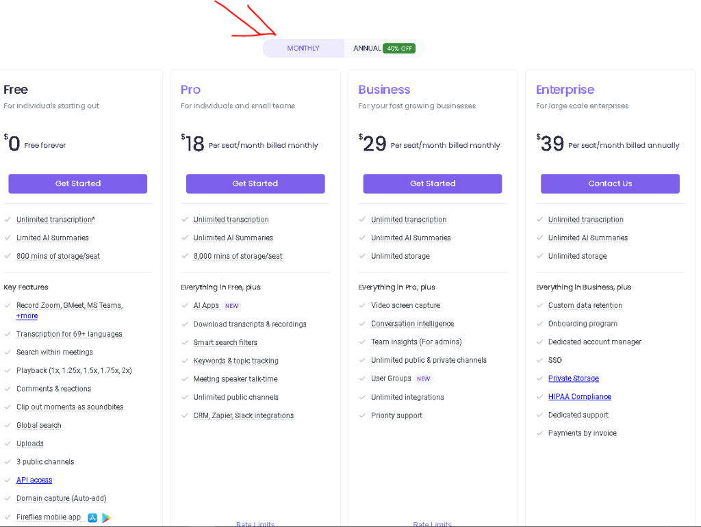 Fireflies AI Pricing