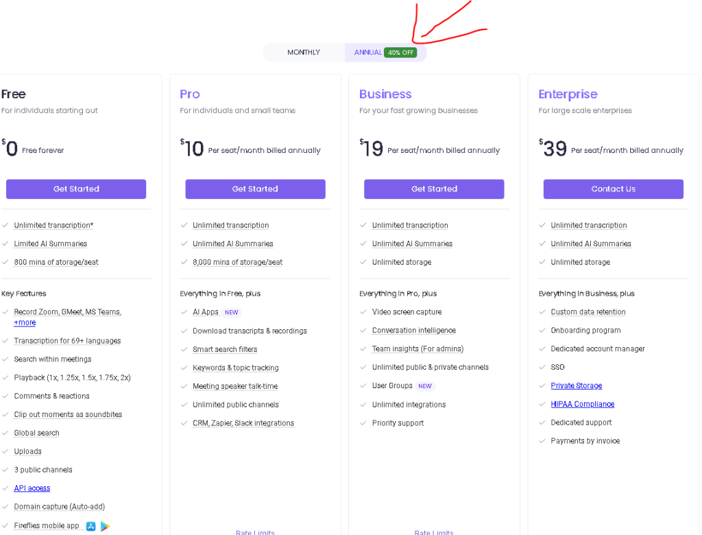 Fireflies AI Pricing